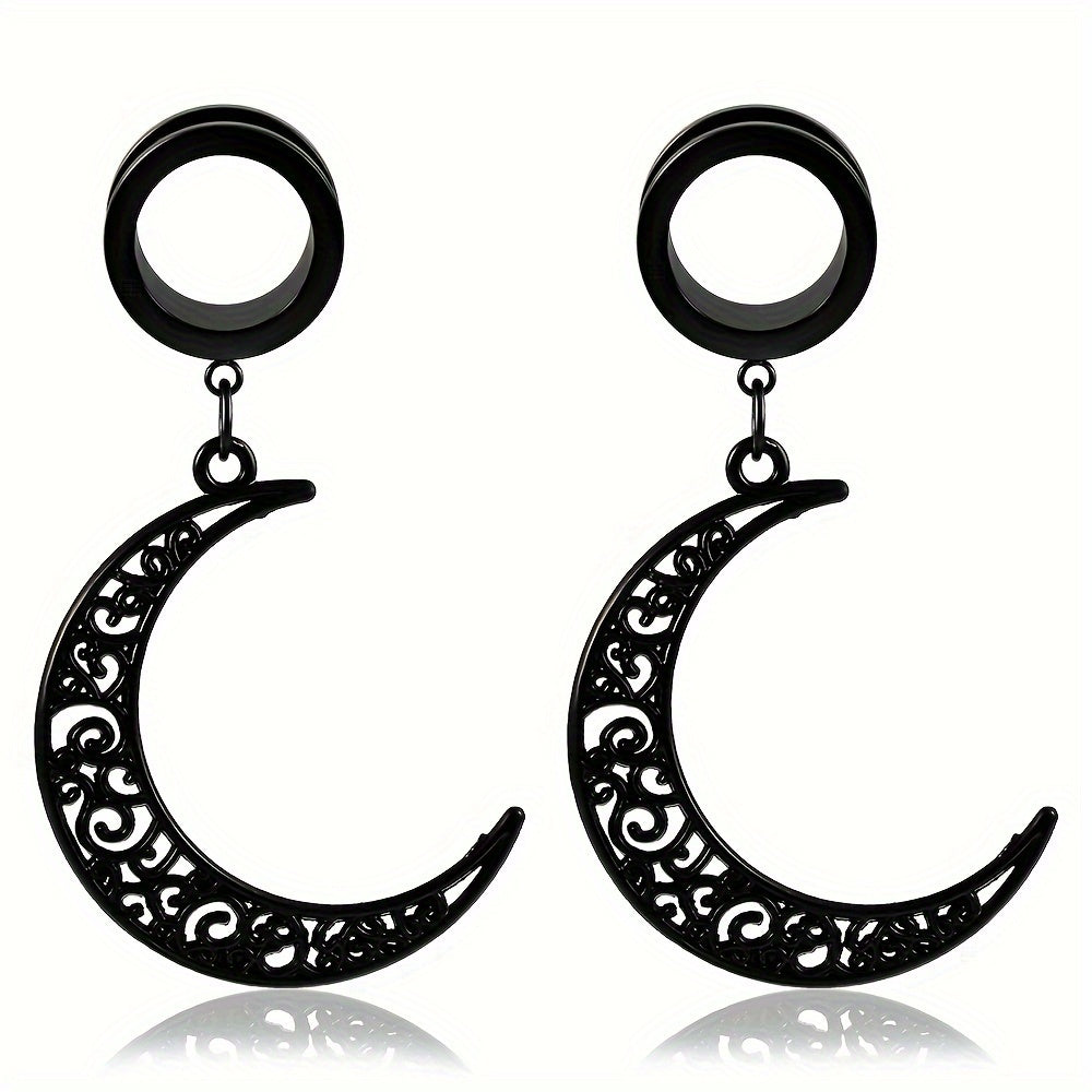 2PCS Black Crescent Moon Pendant Ear Gauges