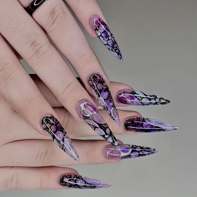 24pcs Stiletto Spider Web Design