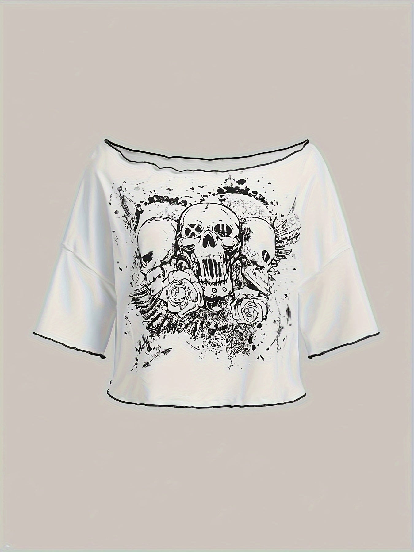 Off-Shoulder Skull T-Shirt