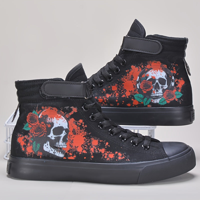 Men's Skull Rose Pattern High-top Canvas Shoes