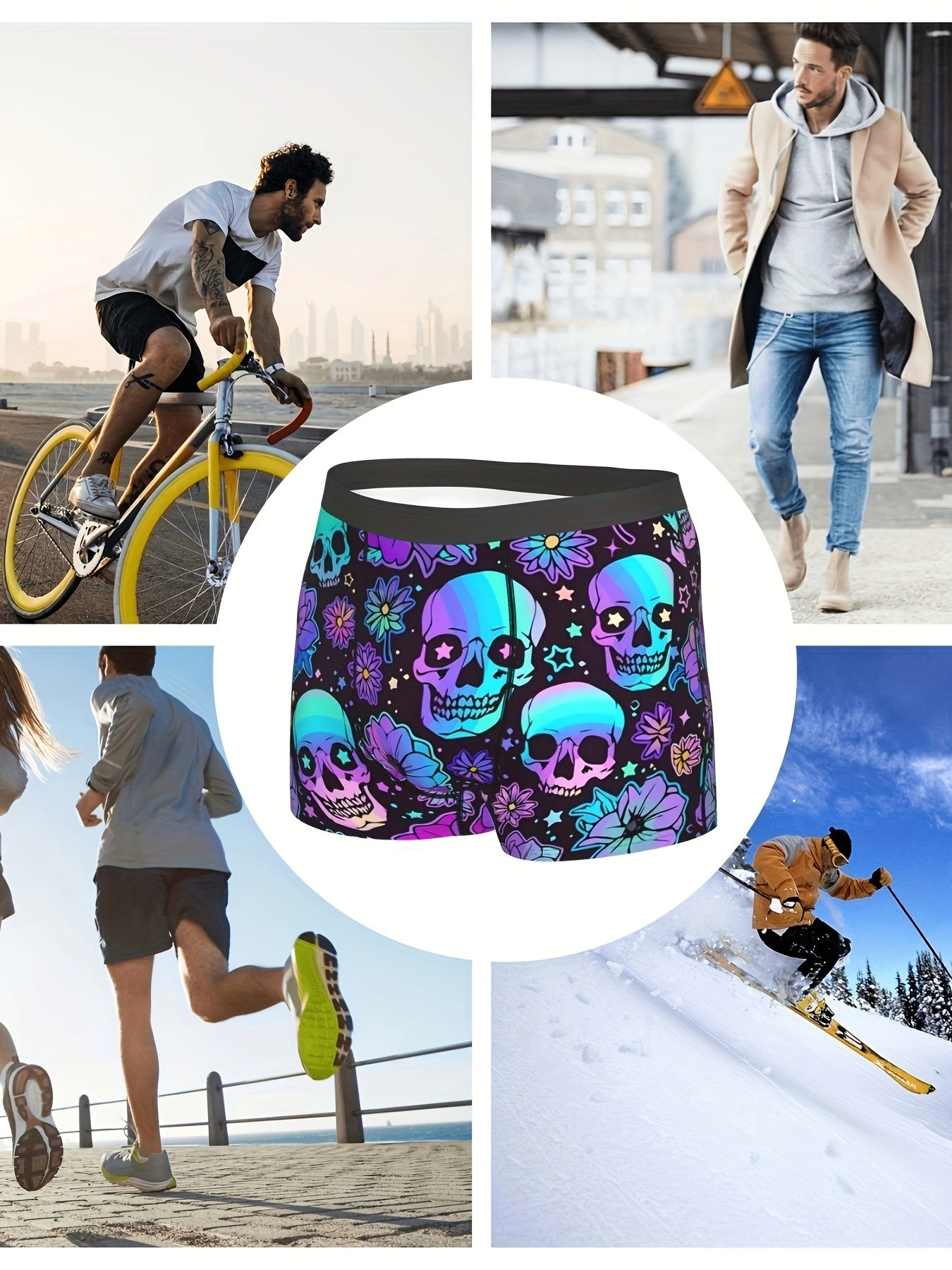 Men's Colorful Skull Boxer Briefs