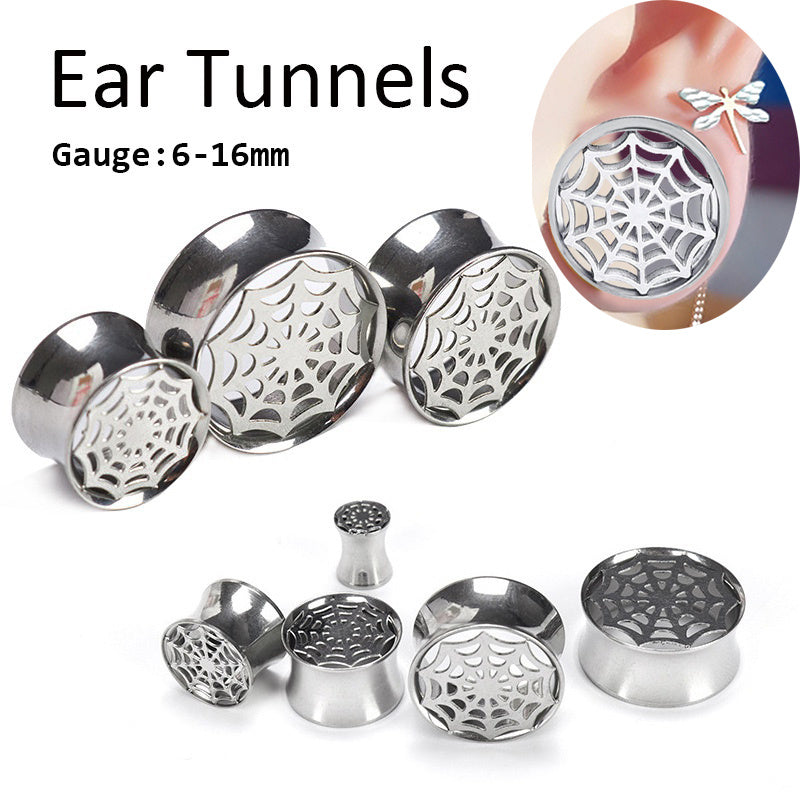 2pcs Stainless Steel Spider Web Ear Plug