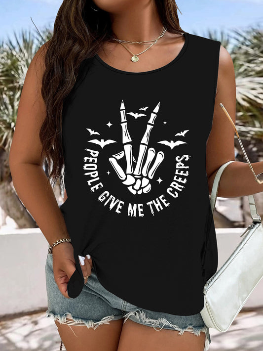 Women's Plus Funny Skull & Slogan Tank Top