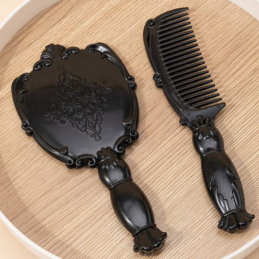 Vintage Floral Handheld Mirror & Comb Set