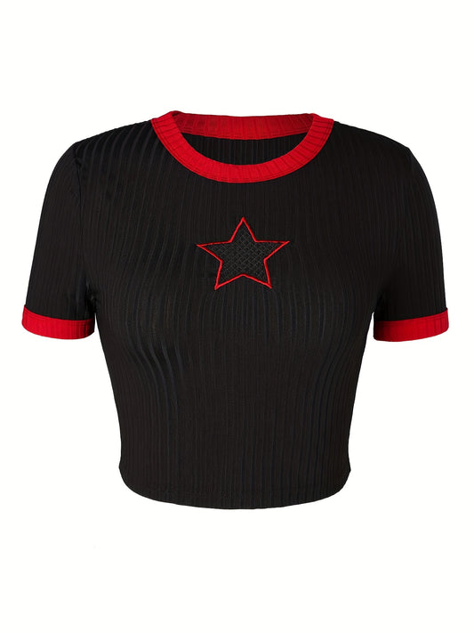 Grunge Star Pattern Cut Out T-shirt