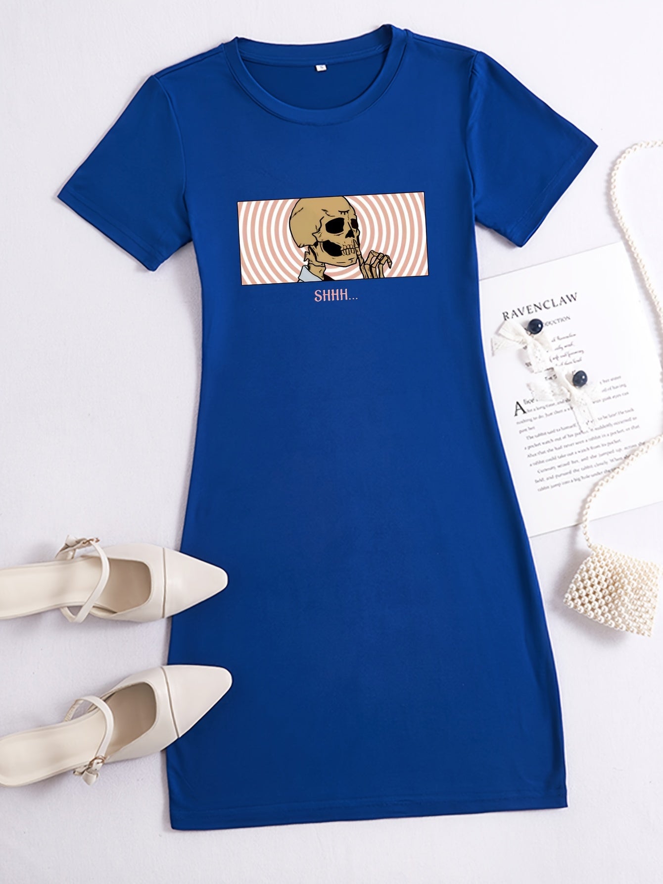 Skeleton-Print Bodycon T-Shirt Dress