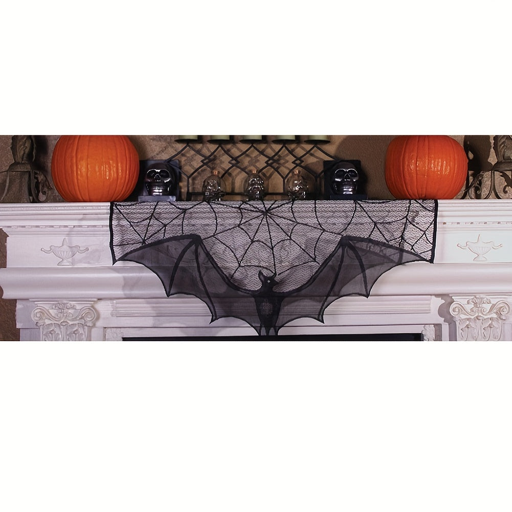 1pc Black Lace Halloween Gothic Bat Window Curtain