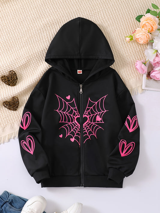 Girls Spider with Heart Zip up Hoodie