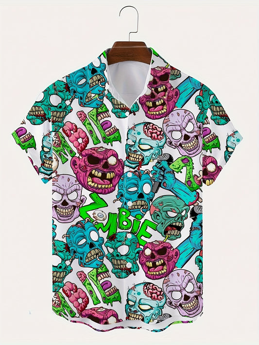 Zombie & Skull Men's Casual Short Sleeve Shirt