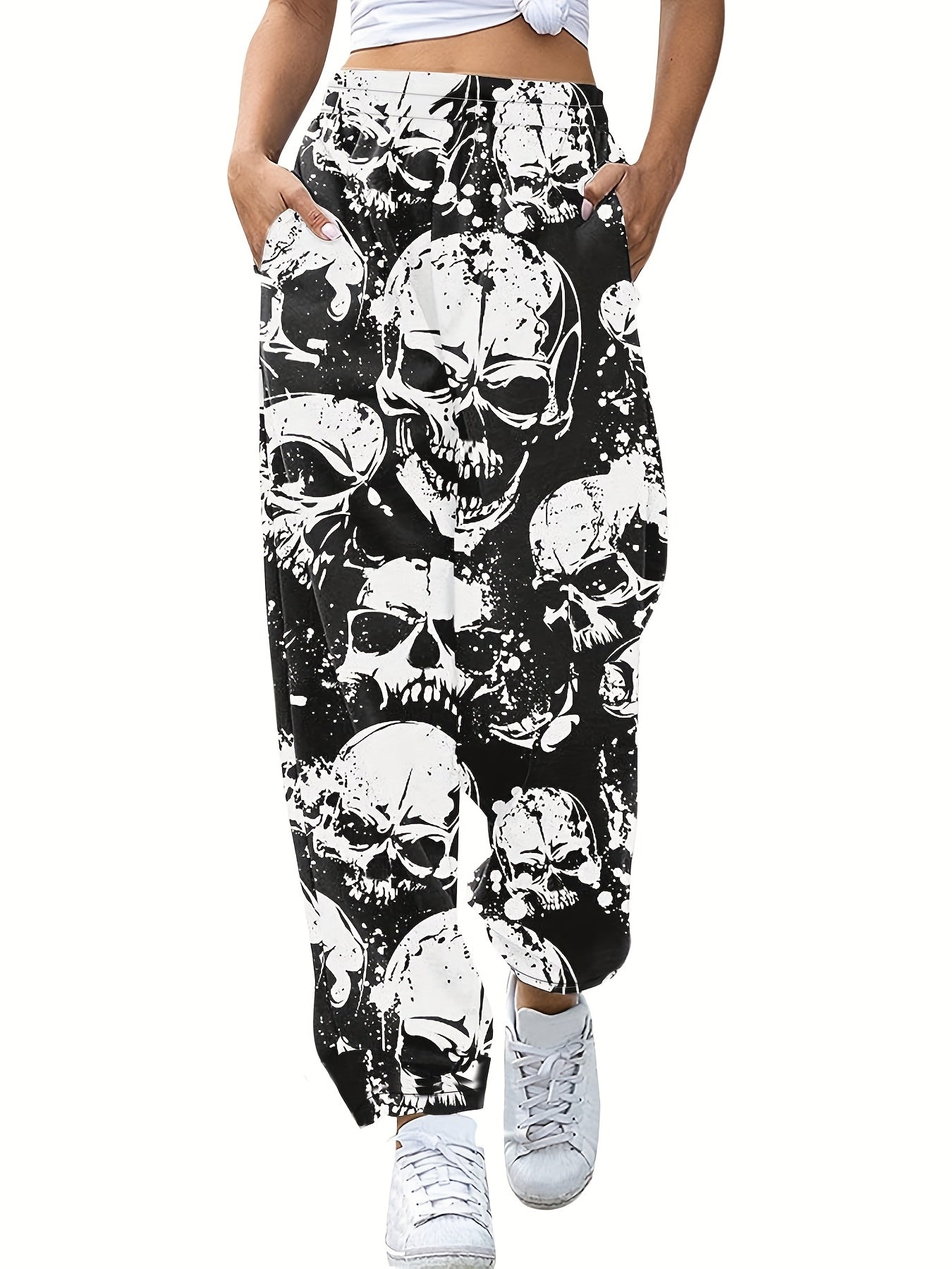 Plus-Size Skull Print Pants