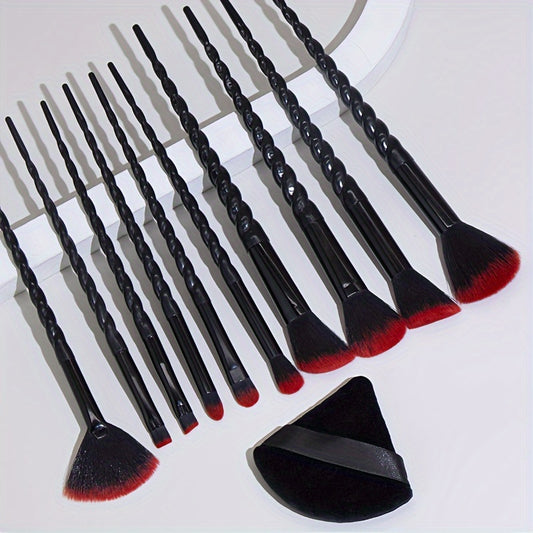 10Pcs Red And Black Makeup Eye Brushes Set