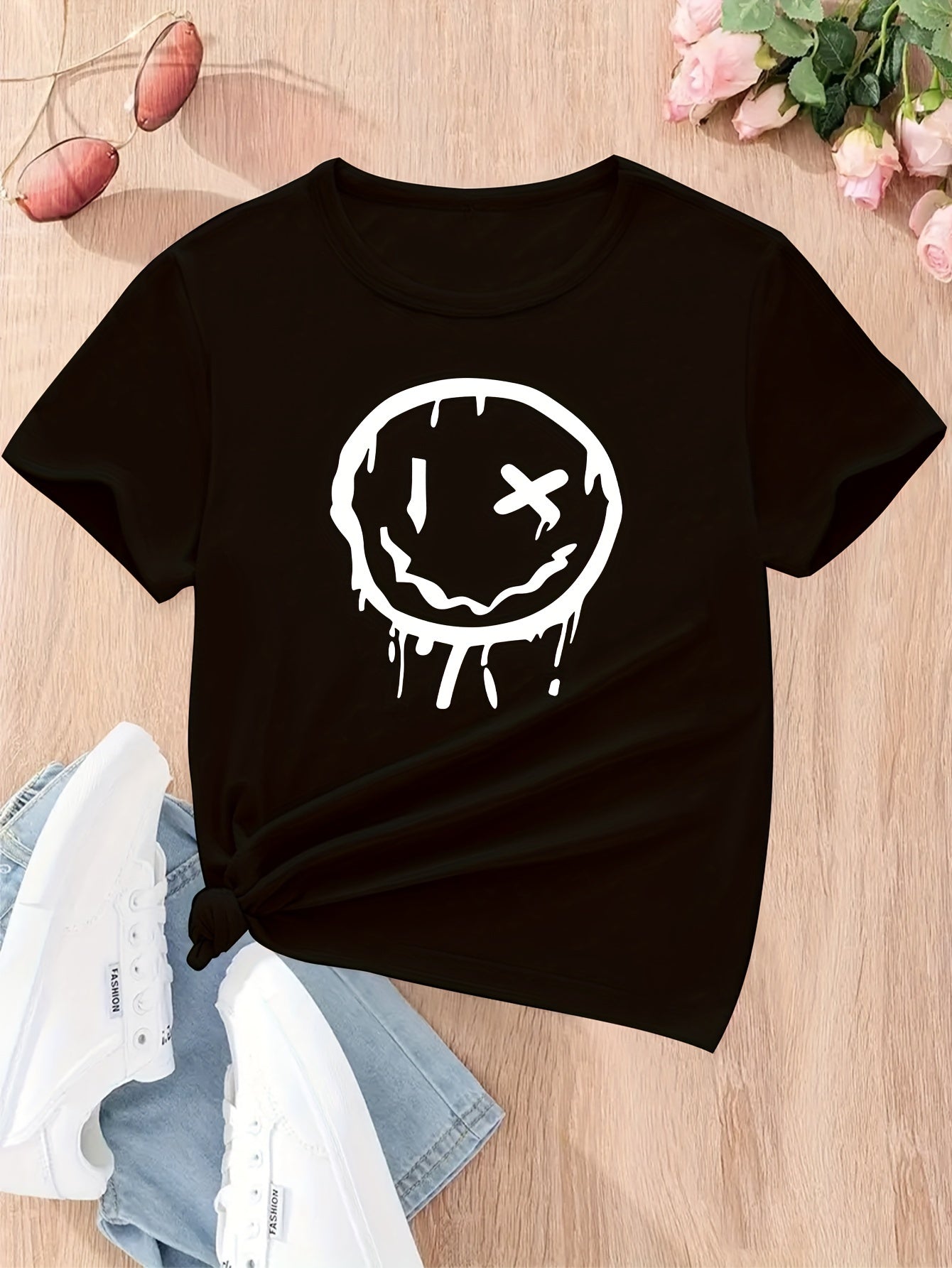 Melting Smile Face Graphic Print For Girls