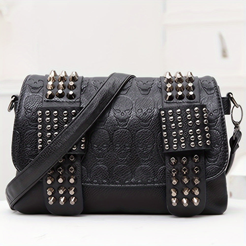 Studded Skull Embossed Crossbody Bag