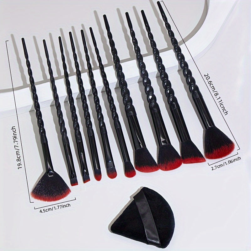 10Pcs Red And Black Makeup Eye Brushes Set