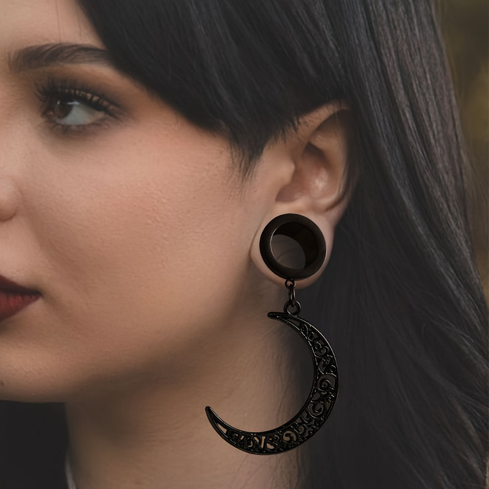 2PCS Black Crescent Moon Pendant Ear Gauges