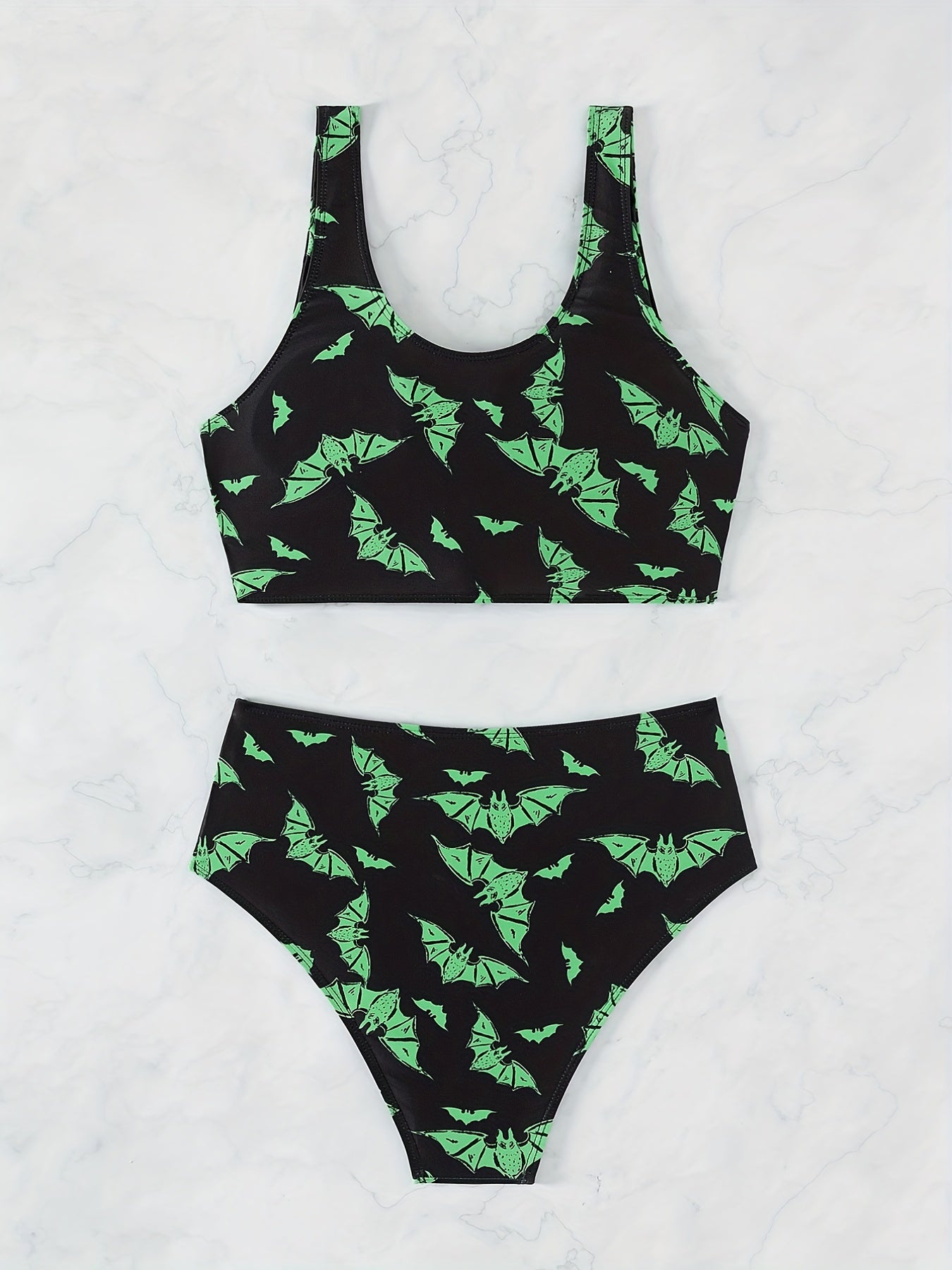 Black & Green Bat Print 2 Piece Set