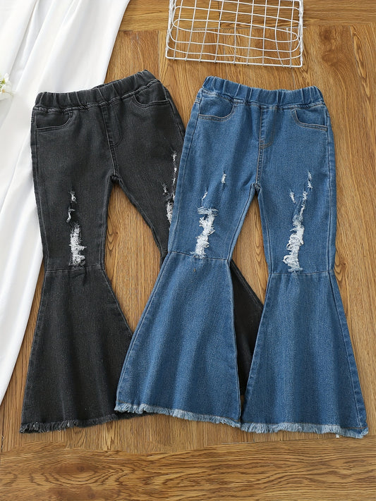 Girls Raw Hem Ripped Jeans