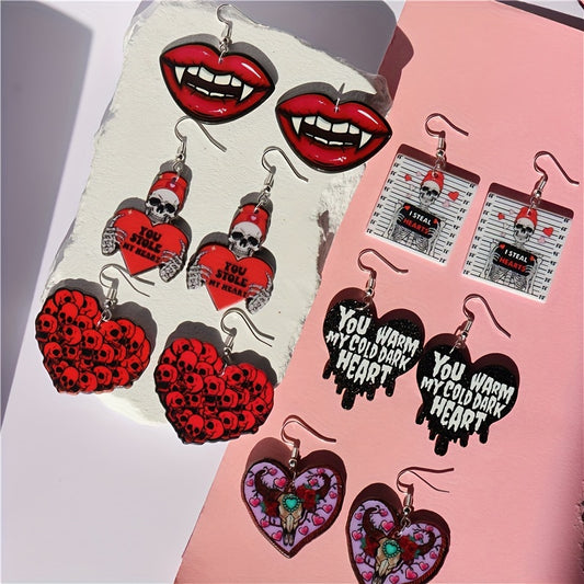 Skull Heart Vampire Mouth Earrings