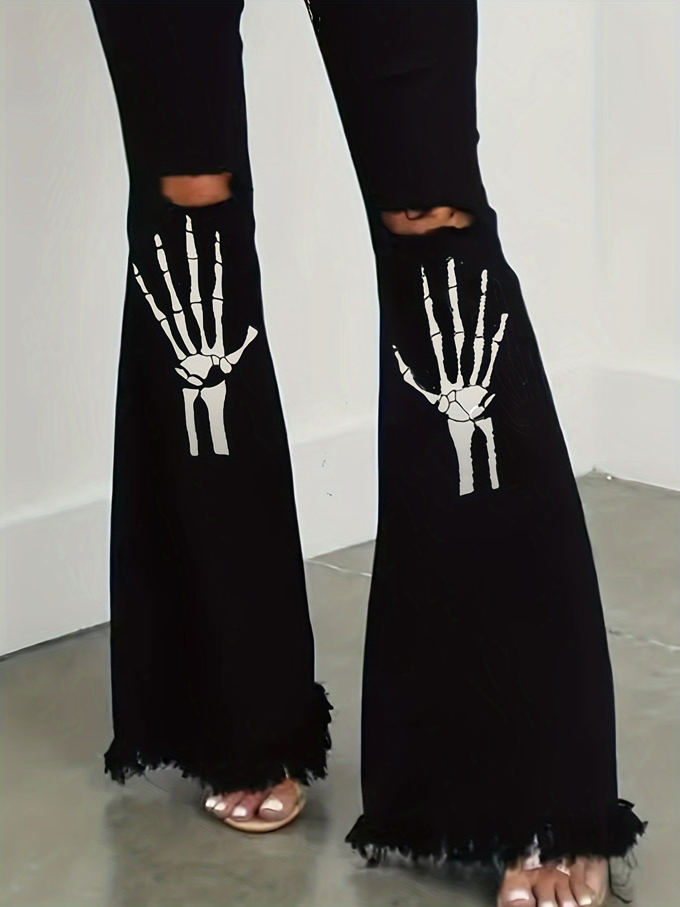 Skeleton Ripped Flare Leg Jeans