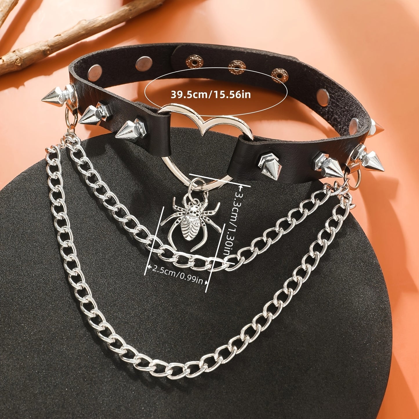 Heart Charm Spider Pendant Choker