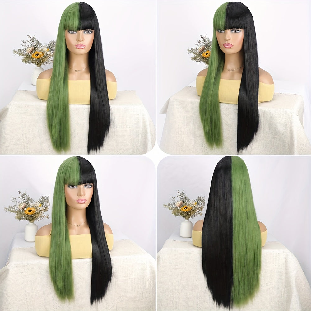 Half Green Half Black Synthetic Wig