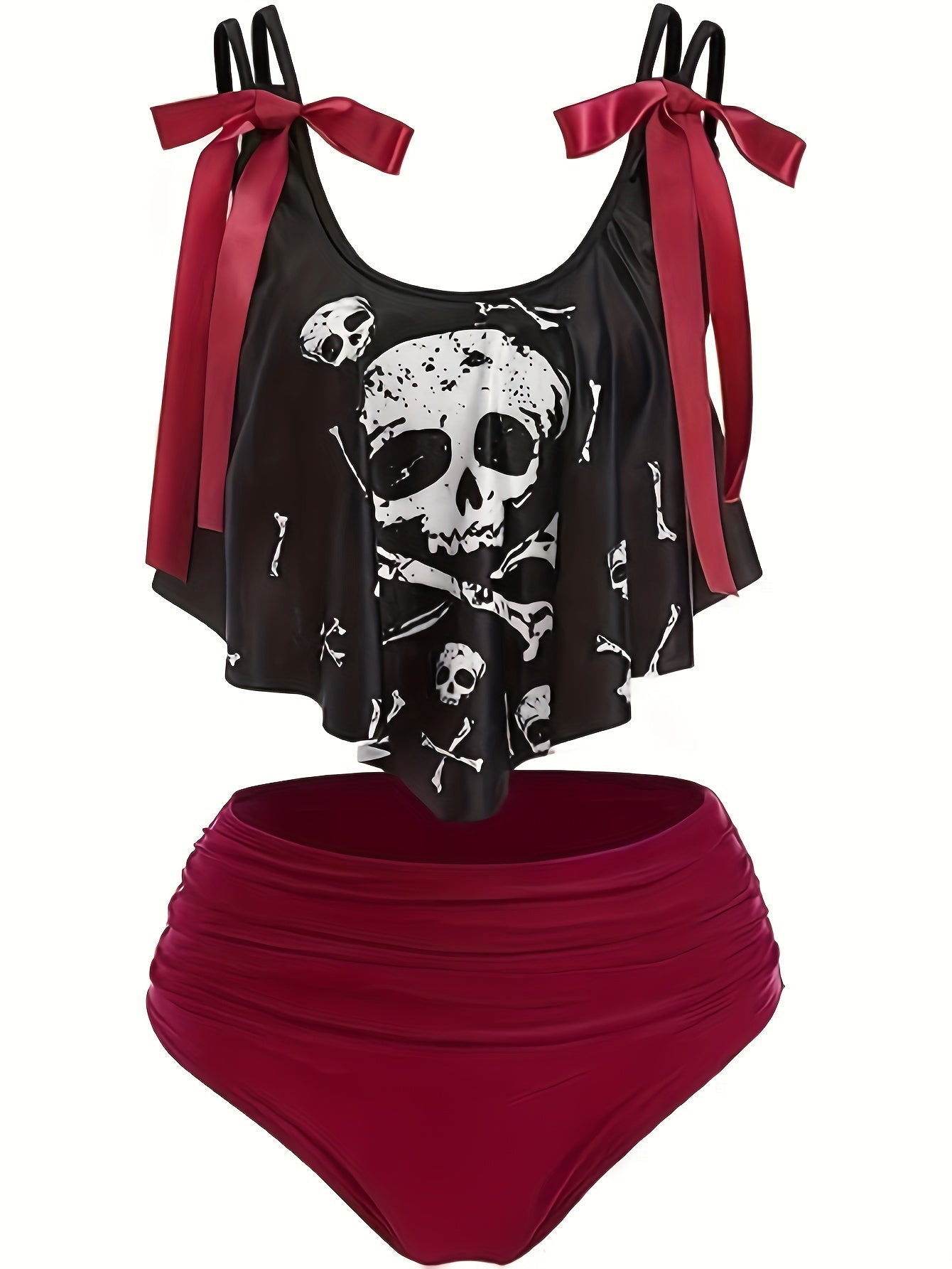 Skull Skeleton Black & Burgundy Red 2 Piece Set