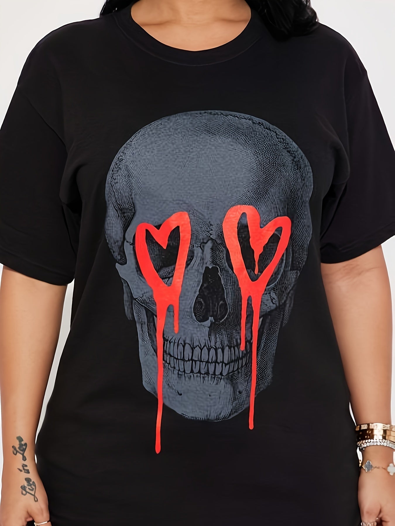 Women's Plus Melted Heart & Skull Loose Fit T-shirt