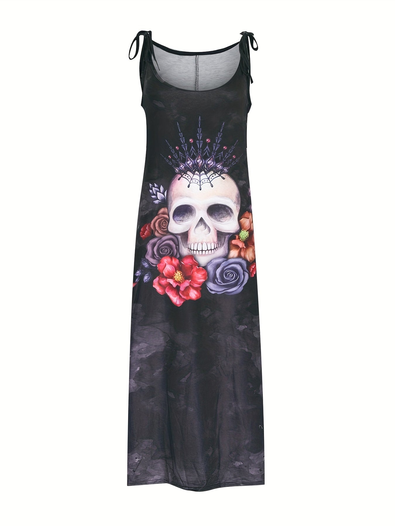 Plus Size Goth Floral & Skull Print Dress