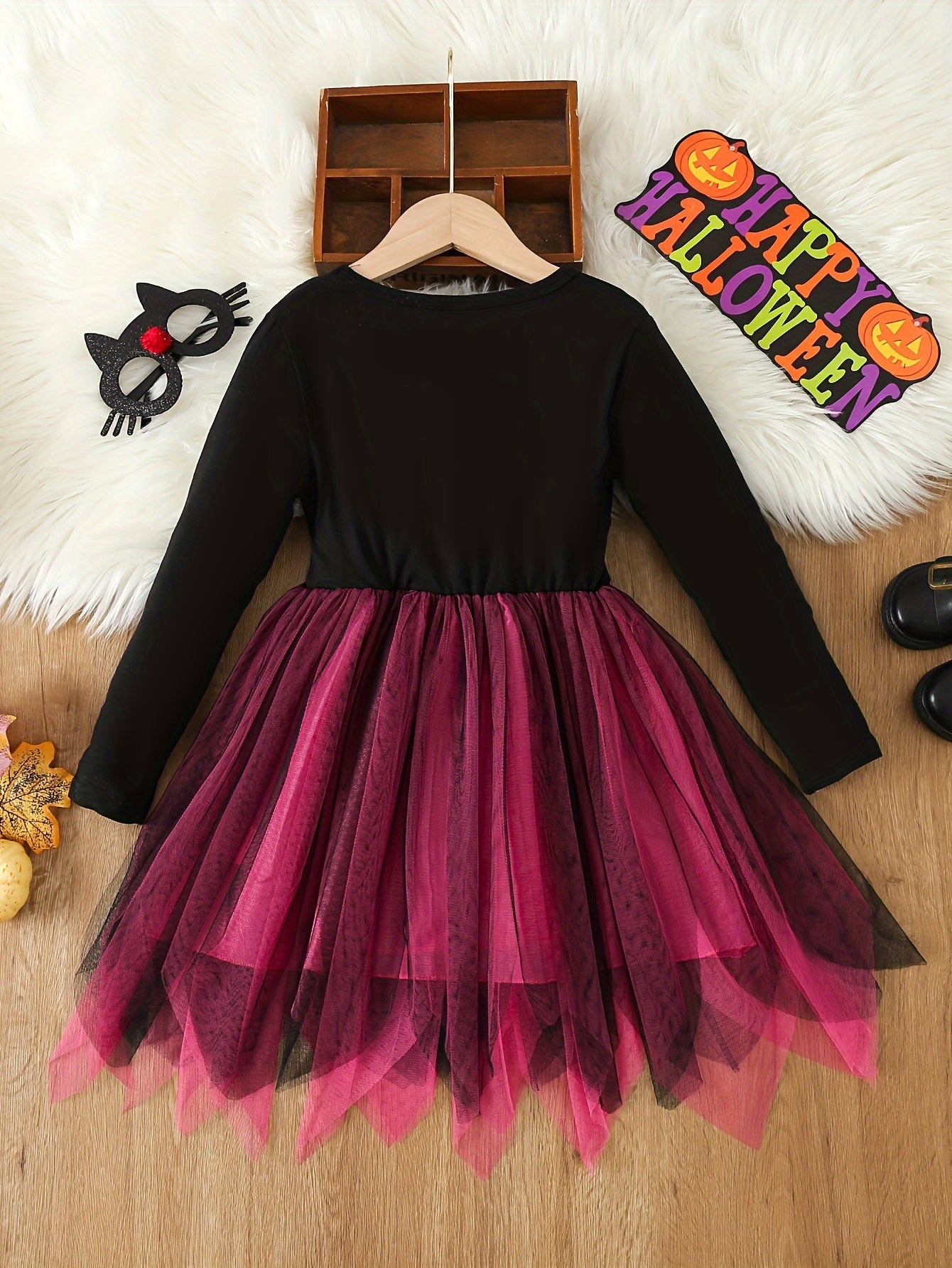 Skeleton Print Long Sleeve Tutu Dress