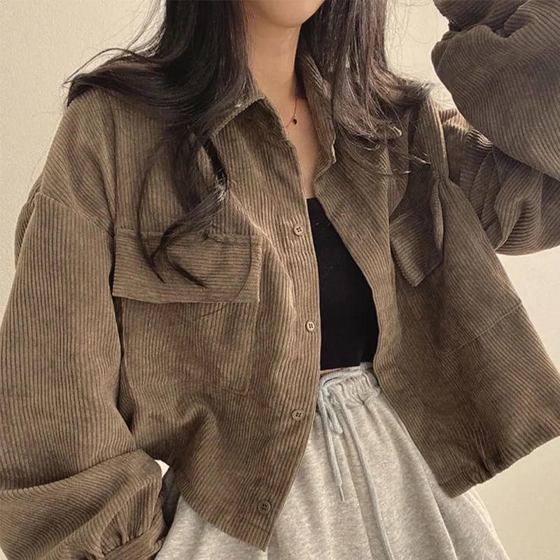 Brown Corduroy Long Sleeve Jacket