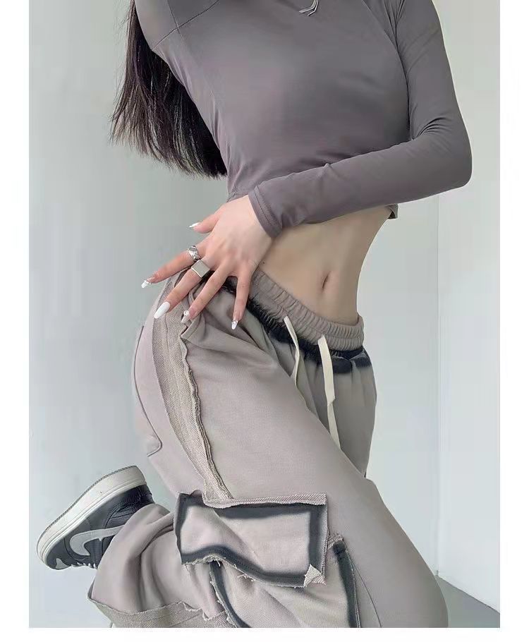 Goth Grey Drawstring Loose Sweatpants