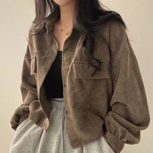 Brown Corduroy Long Sleeve Jacket