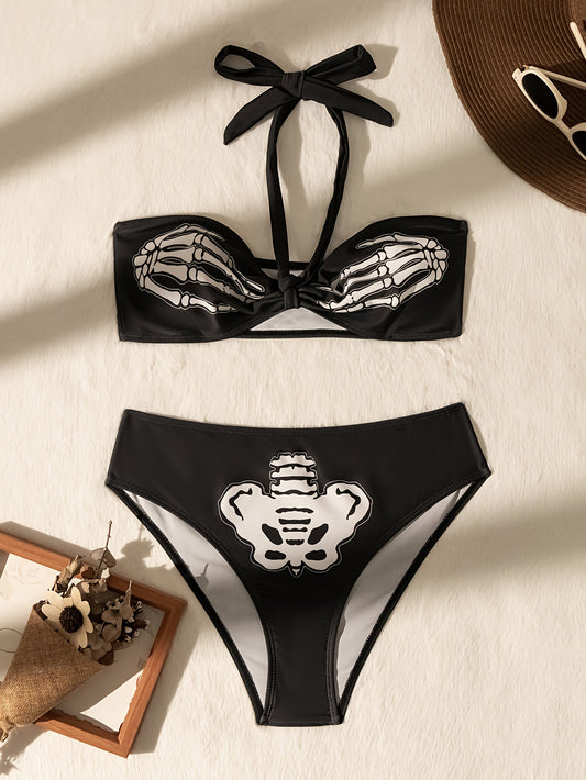 Skeleton Print Halter 2 Piece Bikini set