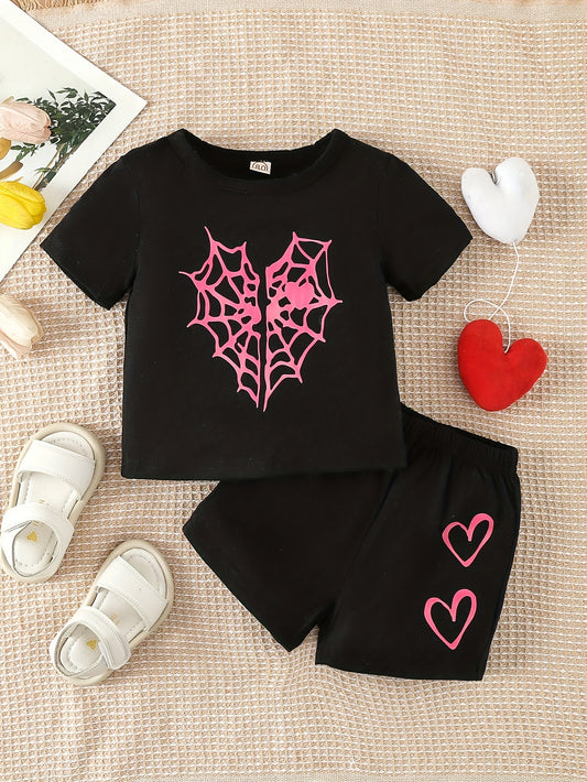 2pcs Toddler's Heart Graphic Spider Web Set