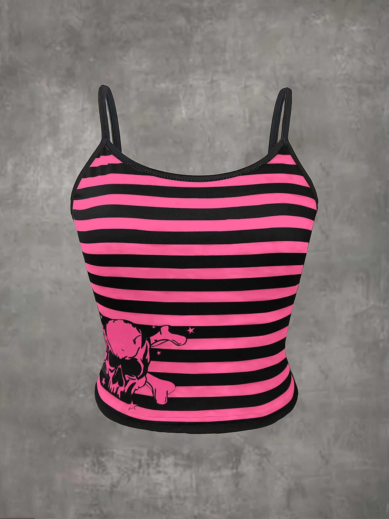 Y2K Grunge Chic Striped Skull Knit Cami