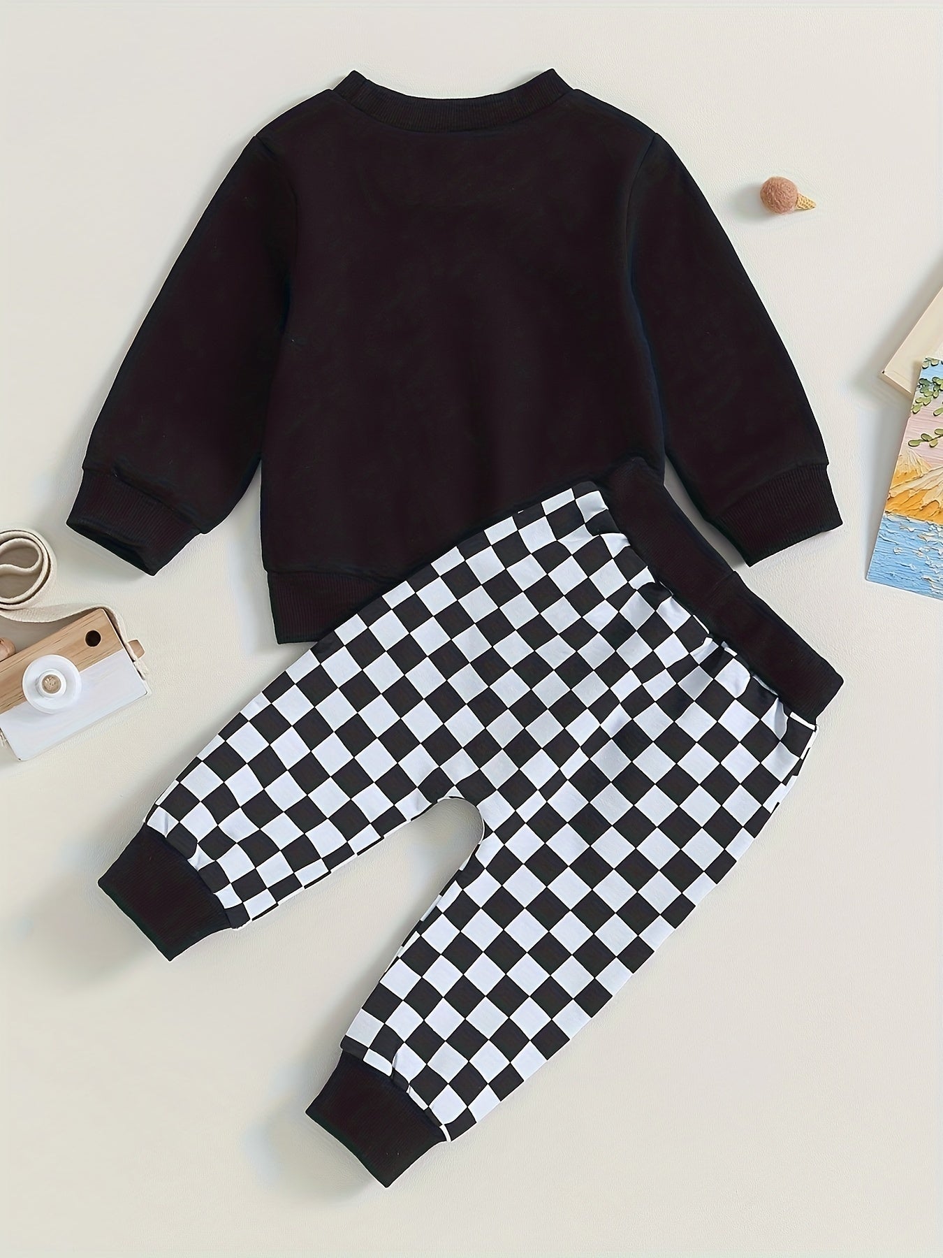 Checkerboard Print Drawstring Pants Set