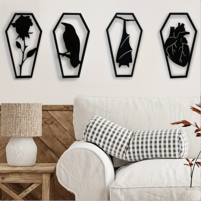 Coffin Shaped Heart Bat Rose Raven Wall Art