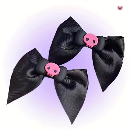 2pcs Pink Skull Bow Hairpin