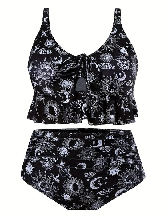 Women's Plus Sun & Moon Print 2Pc