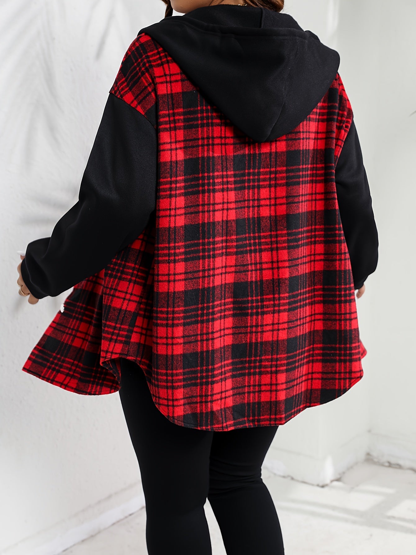 Plus Size Women's Plaid Print Hooded Jacket