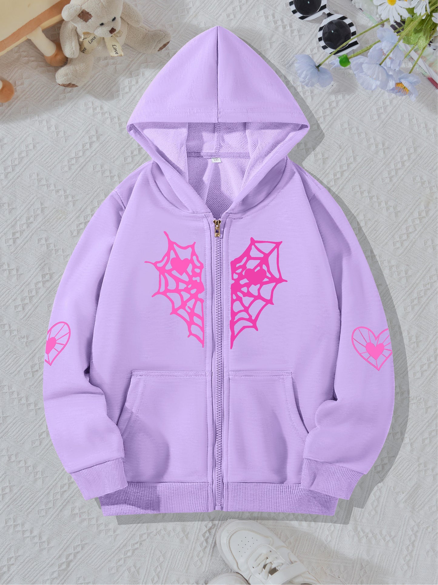 Sweat shirt with Heart Prints and Spider webs