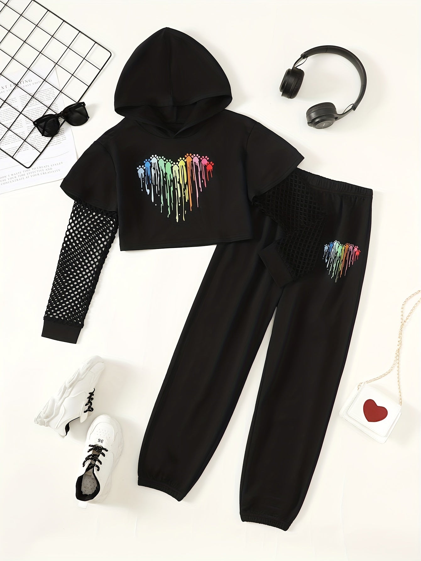 Girls' 2pcs Heart Hoodie & Jogger Pants