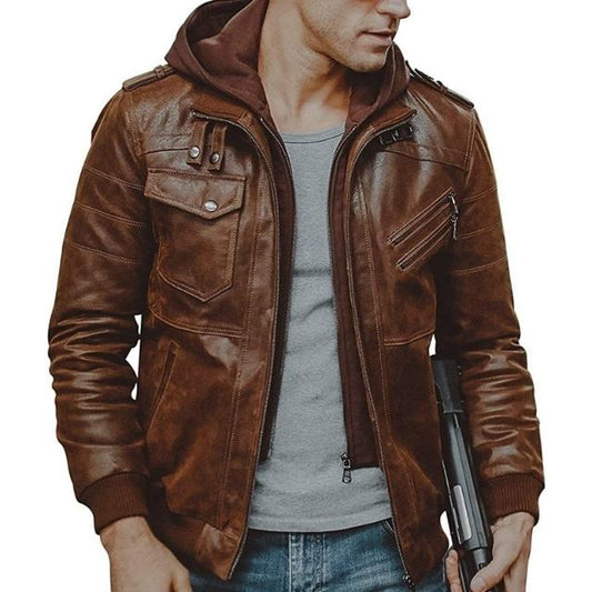 Men's Hooded Leather Jacket