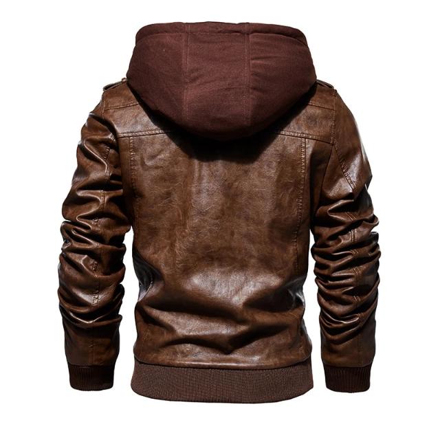 Men's Hooded Leather Jacket