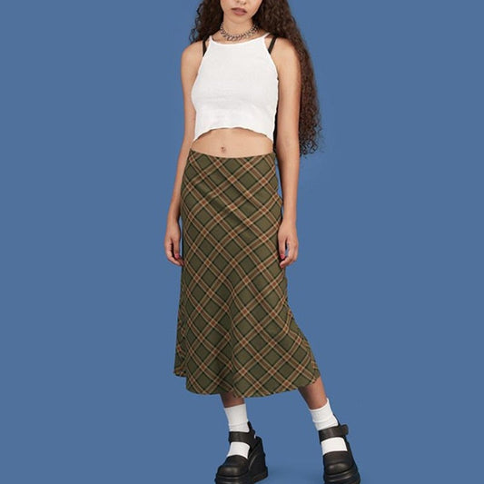 Elizabath E-girl Plaid High Waist Mermaid Skirt